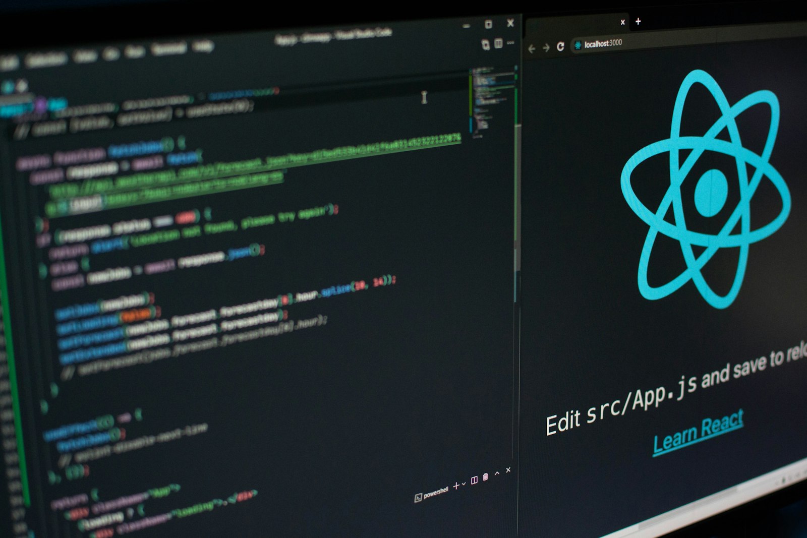 React logo on a computer screen, illustrating headless WordPress development using React