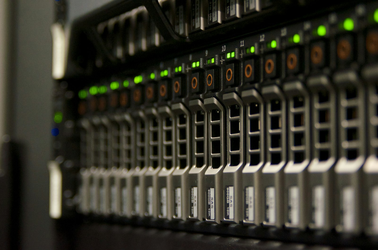 Server rack with blinking green lights, illustrating WordPress database optimization services