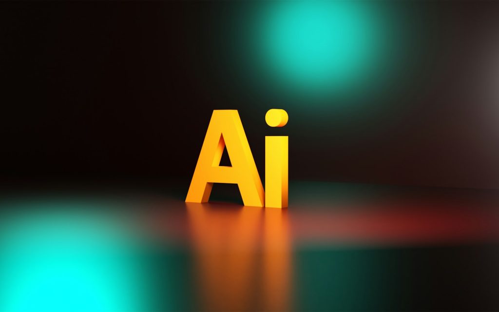 Yellow 3D letters spelling AI on a dark surface, illustrating AI-built websites and SEO
